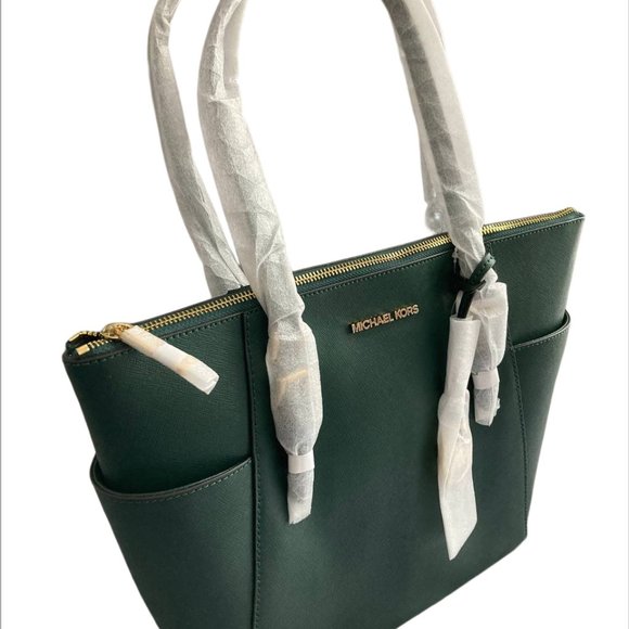 Michael Kors Charlotte 35T0GCFT7L Large Top Zip Tote In Racing Green - Picture 2 of 6